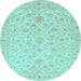 Round Machine Washable Oriental Light Blue Traditional Rug, wshabs3960lblu