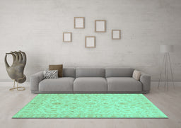 Machine Washable Oriental Turquoise Traditional Area Rugs in a Living Room,, wshabs3960turq