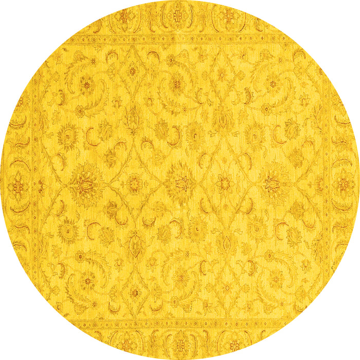 Round Machine Washable Oriental Yellow Traditional Rug, wshabs3960yw