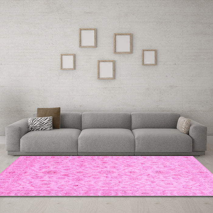 Machine Washable Oriental Pink Traditional Rug in a Living Room, wshabs3960pnk