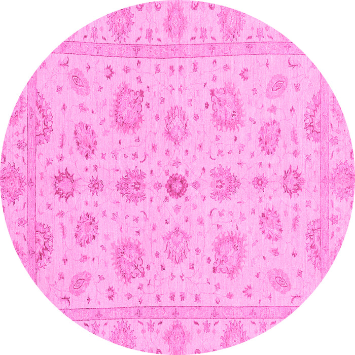 Round Machine Washable Oriental Pink Traditional Rug, wshabs3961pnk