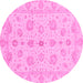 Round Machine Washable Oriental Pink Traditional Rug, wshabs3961pnk