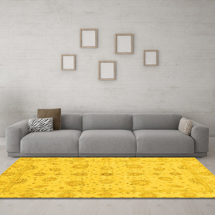 Machine Washable Oriental Yellow Traditional Rug in a Living Room, wshabs3961yw