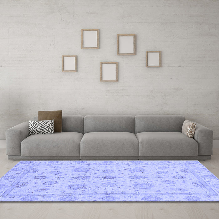Machine Washable Oriental Blue Traditional Rug in a Living Room, wshabs3961blu