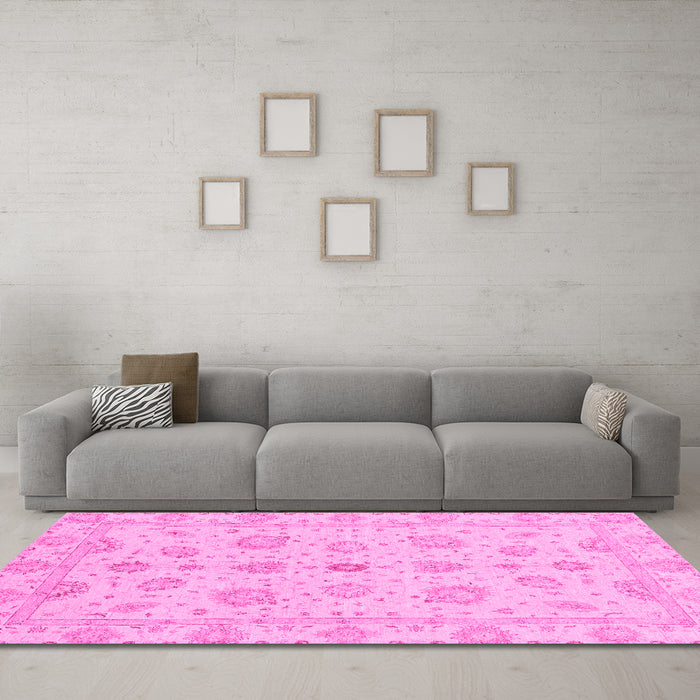 Machine Washable Oriental Pink Traditional Rug in a Living Room, wshabs3961pnk