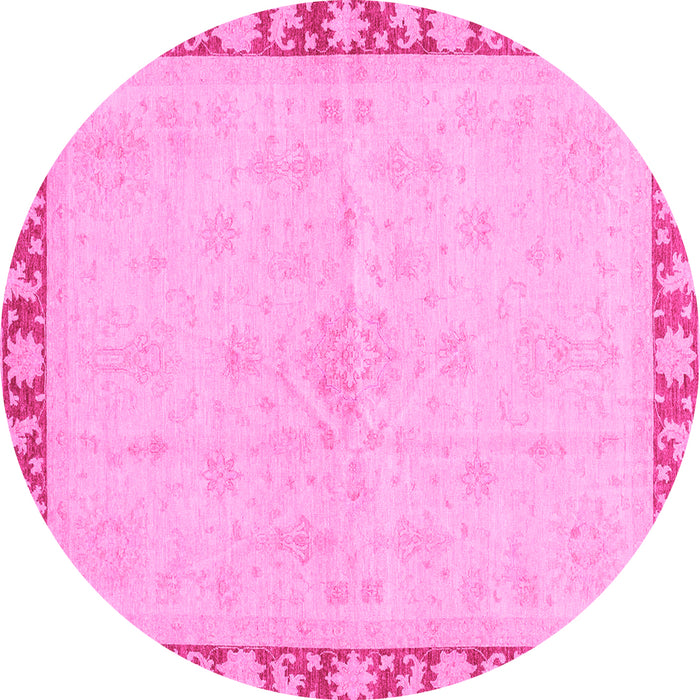 Round Machine Washable Oriental Pink Traditional Rug, wshabs3962pnk