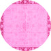 Round Machine Washable Oriental Pink Traditional Rug, wshabs3962pnk