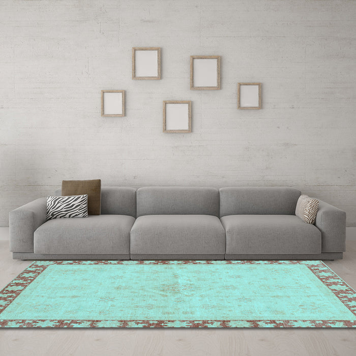 Machine Washable Oriental Light Blue Traditional Rug in a Living Room, wshabs3962lblu
