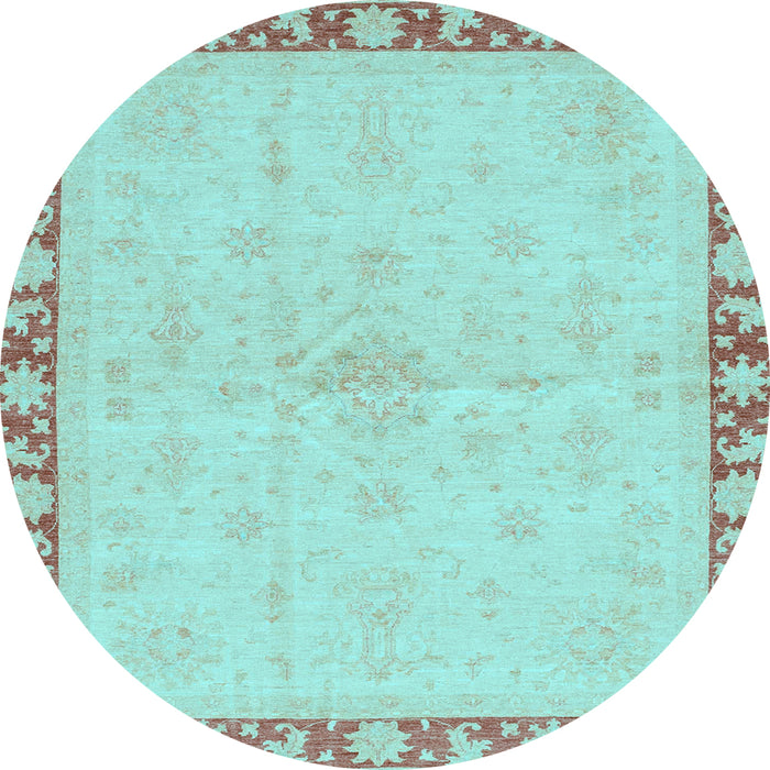 Round Machine Washable Oriental Light Blue Traditional Rug, wshabs3962lblu