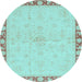 Round Machine Washable Oriental Light Blue Traditional Rug, wshabs3962lblu