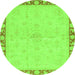 Round Machine Washable Oriental Green Traditional Area Rugs, wshabs3962grn