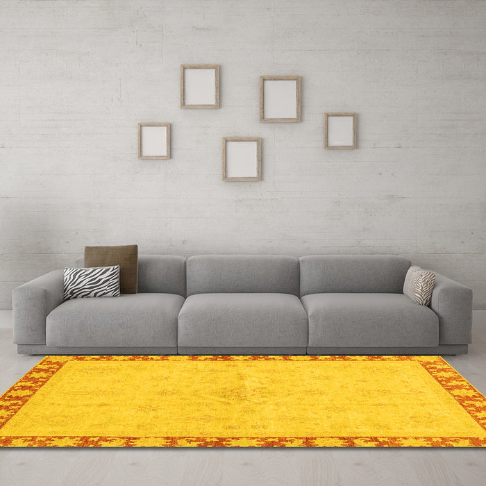 Machine Washable Oriental Yellow Traditional Rug in a Living Room, wshabs3962yw