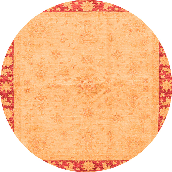 Round Machine Washable Oriental Orange Traditional Area Rugs, wshabs3962org