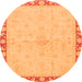 Round Machine Washable Oriental Orange Traditional Area Rugs, wshabs3962org