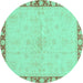 Round Machine Washable Oriental Turquoise Traditional Area Rugs, wshabs3962turq