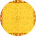 Round Machine Washable Oriental Yellow Traditional Rug, wshabs3962yw