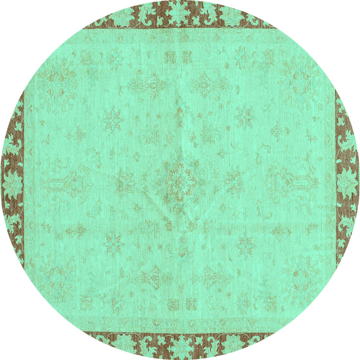 Round Oriental Turquoise Traditional Rug, abs3962turq