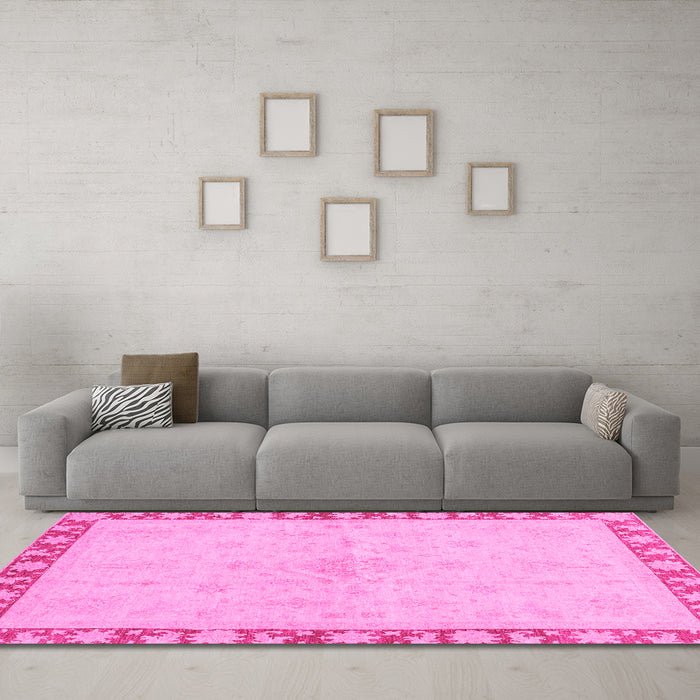 Machine Washable Oriental Pink Traditional Rug in a Living Room, wshabs3962pnk