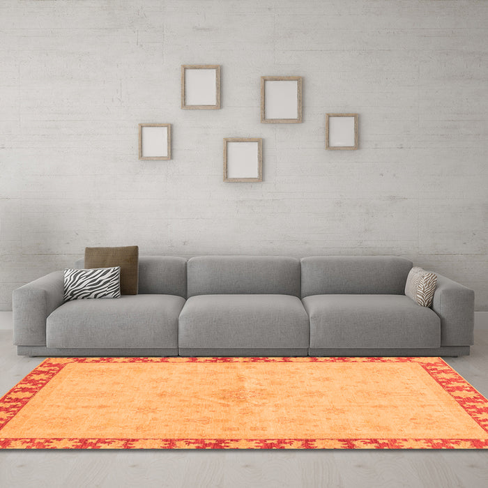 Machine Washable Oriental Orange Traditional Area Rugs in a Living Room, wshabs3962org