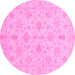 Round Machine Washable Oriental Pink Traditional Rug, wshabs3963pnk