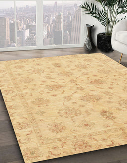 Abstract Mustard Yellow Oriental Rug in Family Room, abs3963