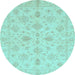 Round Oriental Light Blue Traditional Rug, abs3963lblu