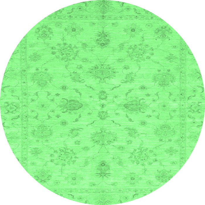 Round Machine Washable Oriental Emerald Green Traditional Area Rugs, wshabs3963emgrn