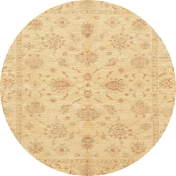 Round Abstract Mustard Yellow Oriental Rug, abs3963