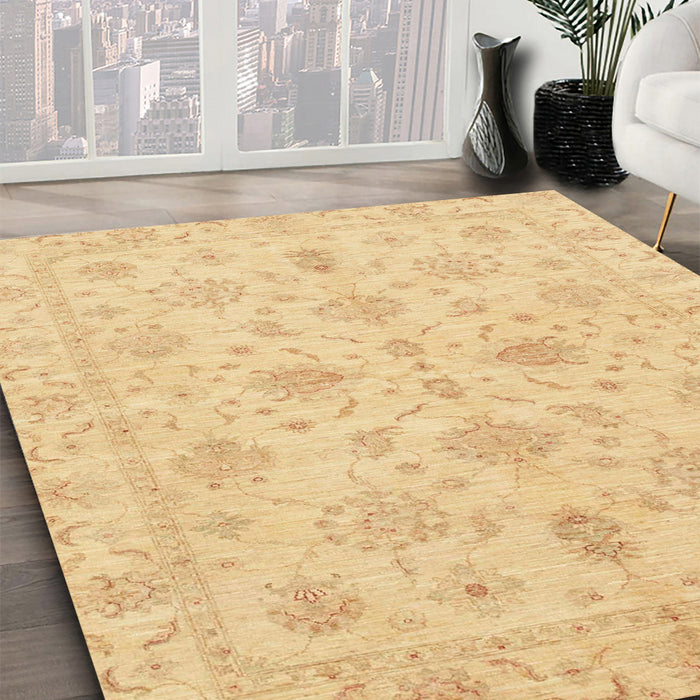Abstract Mustard Yellow Oriental Rug in Family Room, abs3963