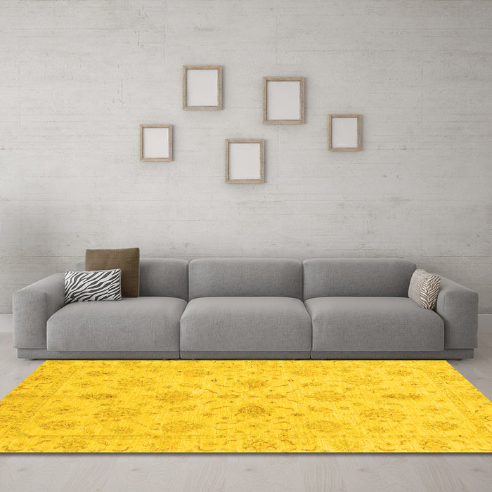 Machine Washable Oriental Yellow Traditional Rug in a Living Room, wshabs3963yw