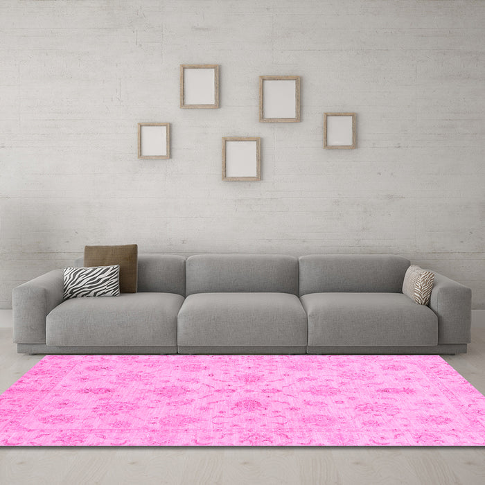 Machine Washable Oriental Pink Traditional Rug in a Living Room, wshabs3963pnk