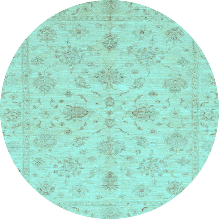 Round Machine Washable Oriental Light Blue Traditional Rug, wshabs3963lblu