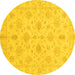 Round Machine Washable Oriental Yellow Traditional Rug, wshabs3963yw