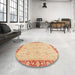 Round Abstract Yellow Oriental Rug in a Office, abs3964