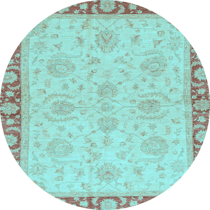 Round Machine Washable Oriental Light Blue Traditional Rug, wshabs3964lblu
