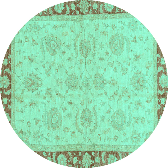 Round Machine Washable Oriental Turquoise Traditional Area Rugs, wshabs3964turq
