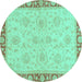 Round Machine Washable Oriental Turquoise Traditional Area Rugs, wshabs3964turq