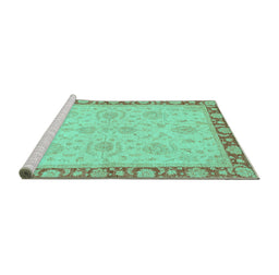 Sideview of Machine Washable Oriental Turquoise Traditional Area Rugs, wshabs3964turq