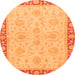 Round Machine Washable Oriental Orange Traditional Area Rugs, wshabs3964org