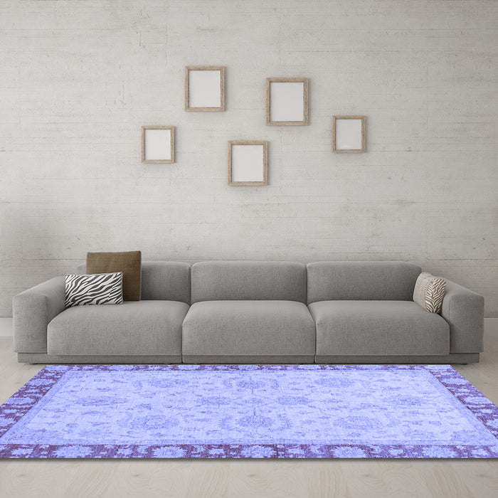 Machine Washable Oriental Blue Traditional Rug in a Living Room, wshabs3964blu