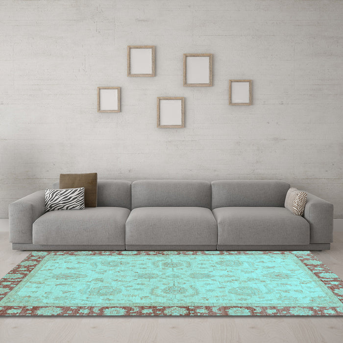 Machine Washable Oriental Light Blue Traditional Rug in a Living Room, wshabs3964lblu