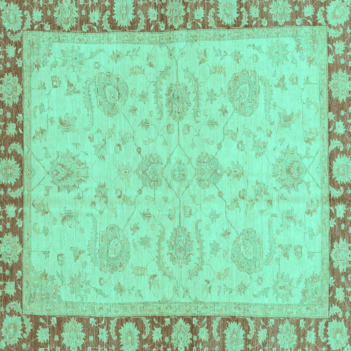 Square Machine Washable Oriental Turquoise Traditional Area Rugs, wshabs3964turq