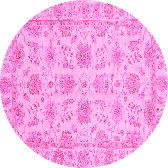 Round Machine Washable Oriental Pink Traditional Rug, wshabs3965pnk