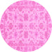 Round Machine Washable Oriental Pink Traditional Rug, wshabs3965pnk