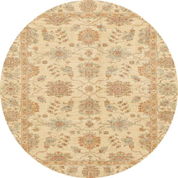 Round Abstract Yellow Oriental Rug, abs3965