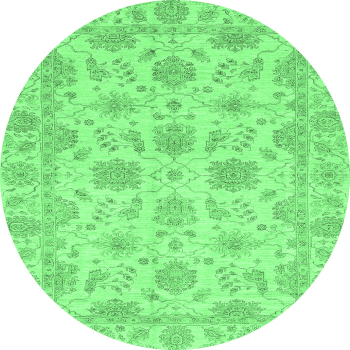 Round Machine Washable Oriental Emerald Green Traditional Area Rugs, wshabs3965emgrn