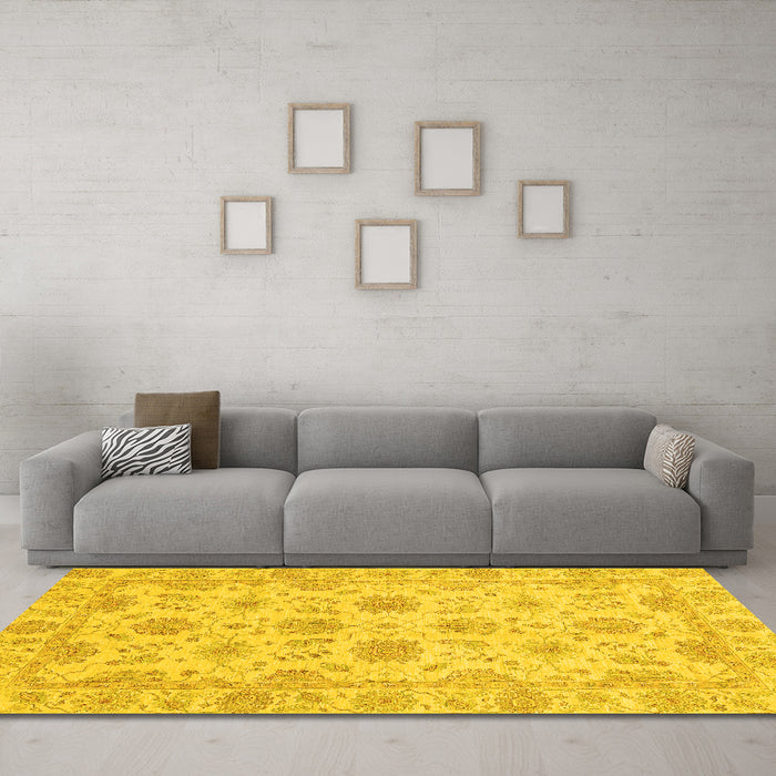 Machine Washable Oriental Yellow Traditional Rug in a Living Room, wshabs3965yw