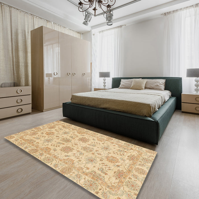 Machine Washable Abstract Yellow Rug in a Bedroom, wshabs3965