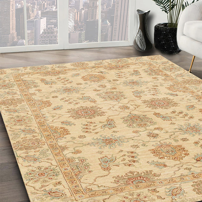 Abstract Yellow Oriental Rug in Family Room, abs3965