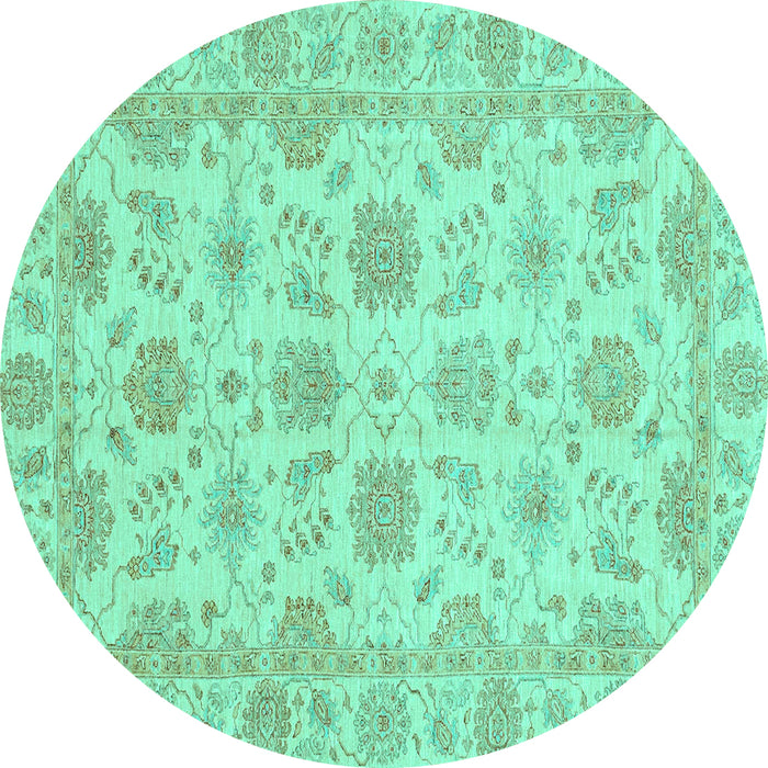 Round Machine Washable Oriental Turquoise Traditional Area Rugs, wshabs3965turq